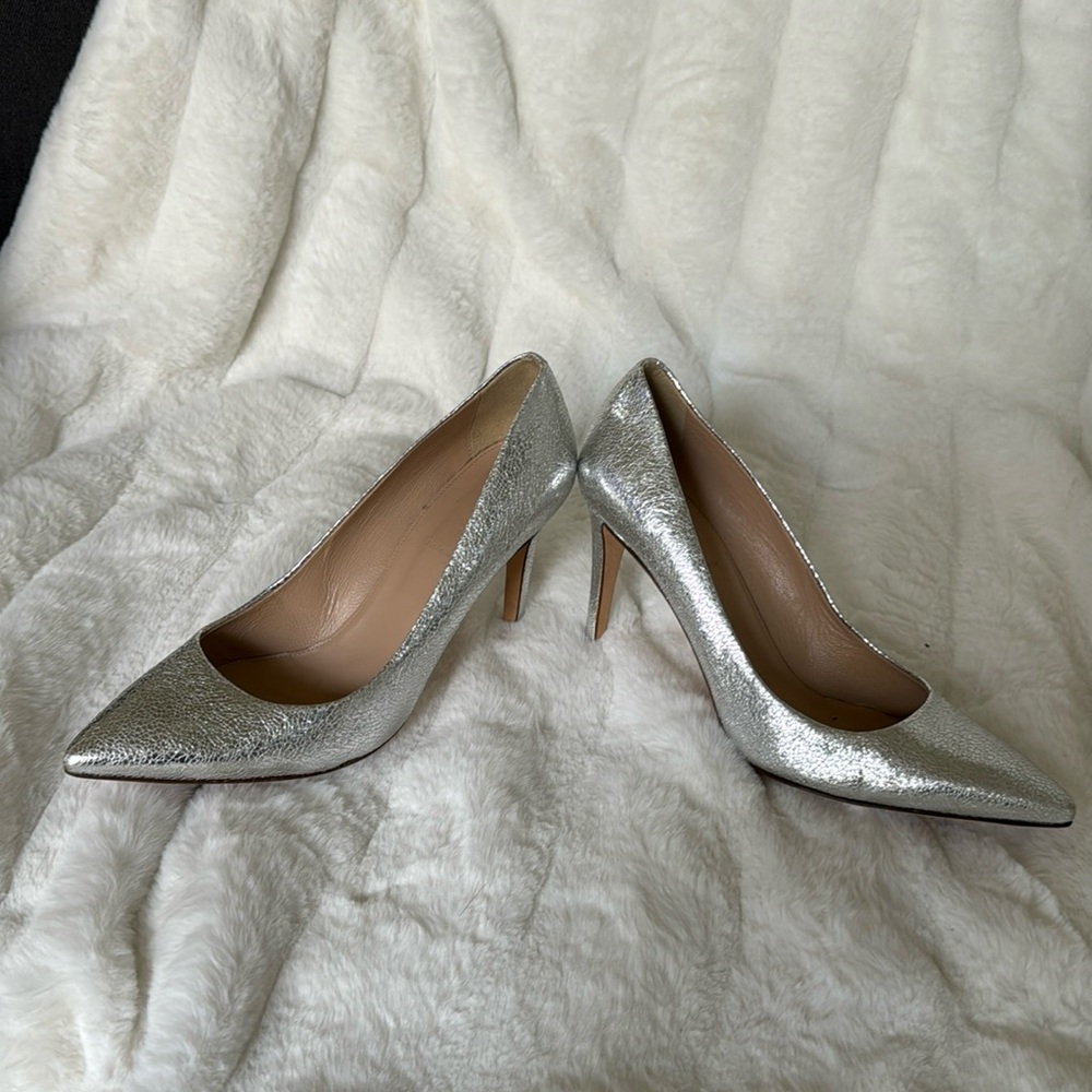 J. Crew Silver Metallic Leather Pumps Sz 9